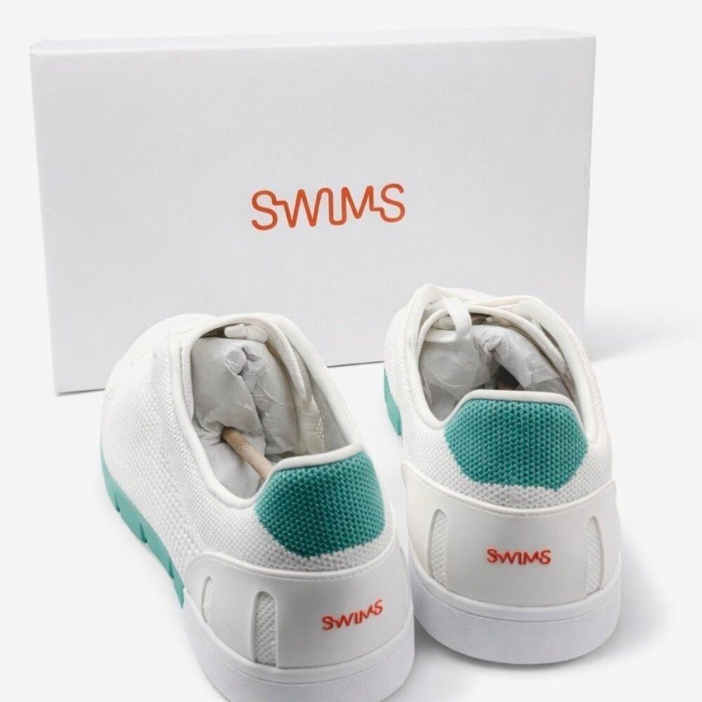 SWIMS Breeze Tennis Knit Sneakers Mens 11.5 White Green Breathable Mesh New - Picture 9 of 10